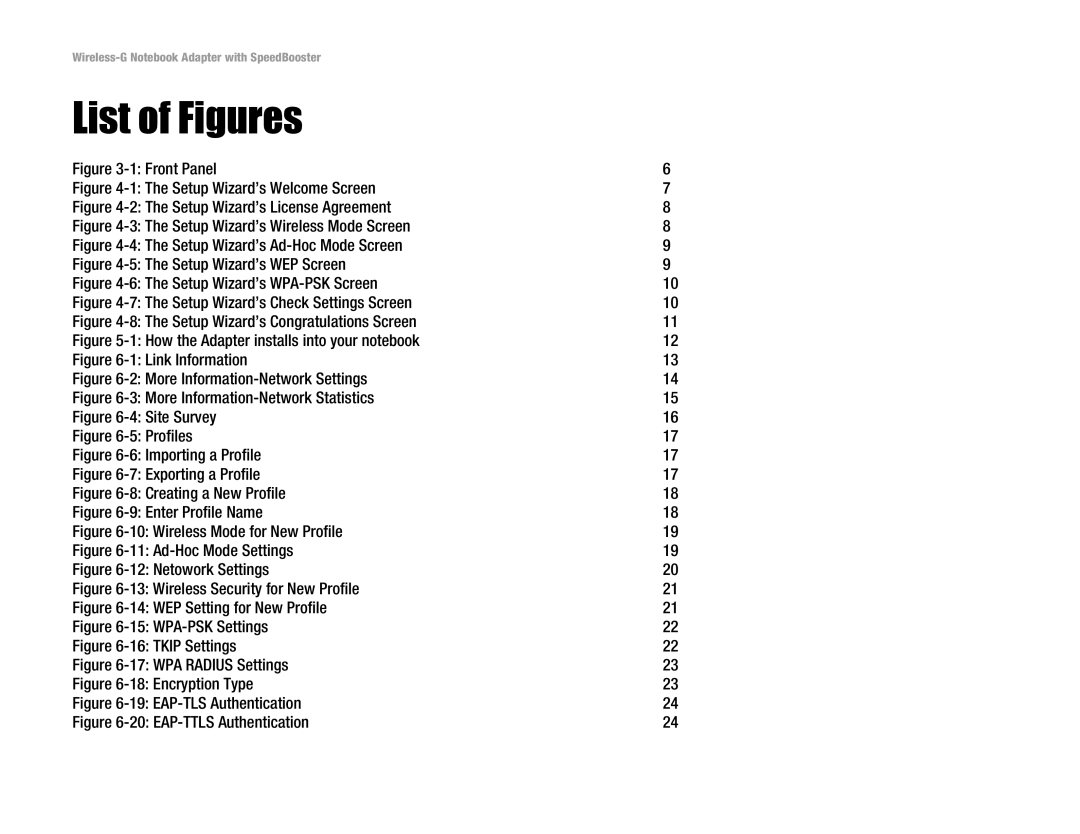 Linksys WPC54GS manual List of Figures, Front Panel 