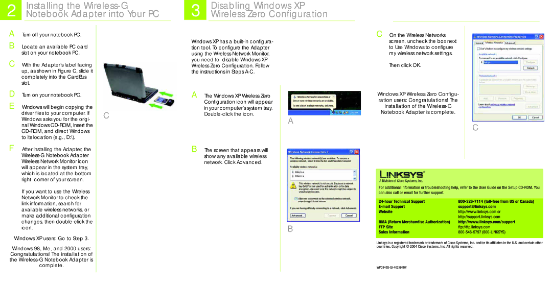 Linksys WPC54GS manual Disabling Windows XP, Wireless Zero Configuration 