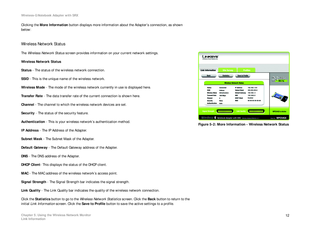 Linksys WPC54GX manual Wireless Network Status 