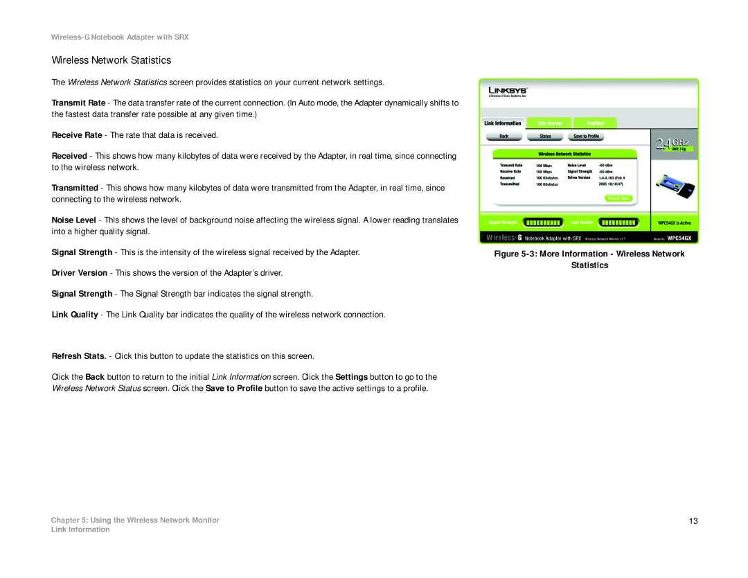 Linksys WPC54GX manual Wireless Network Statistics 