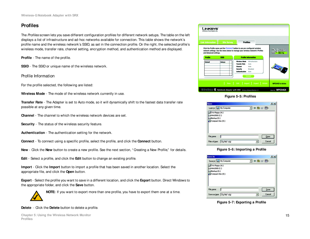 Linksys WPC54GX manual Profiles, Profile Information 