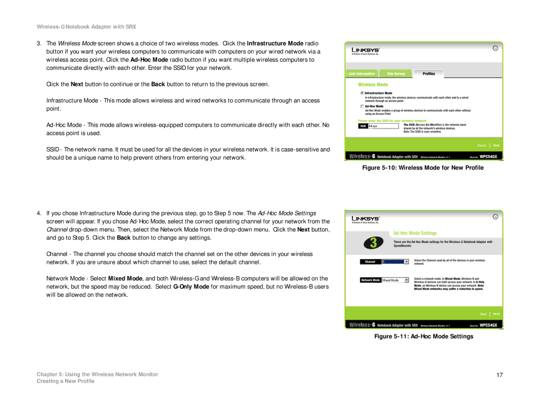 Linksys WPC54GX manual Wireless Mode for New Profile 