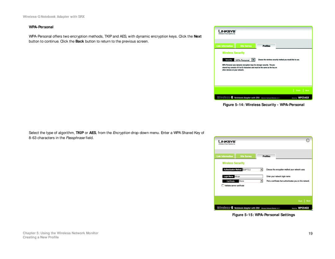 Linksys WPC54GX manual Wireless Security WPA-Personal 