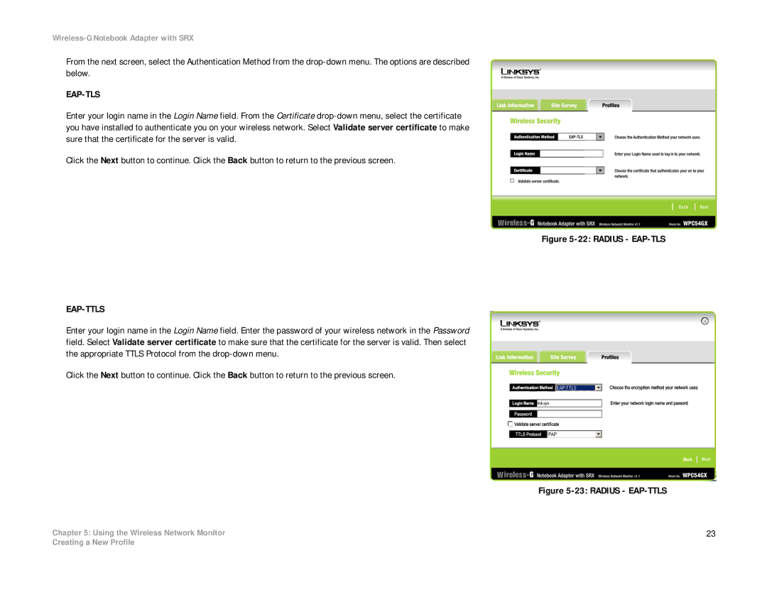 Linksys WPC54GX manual Radius EAP-TLS 