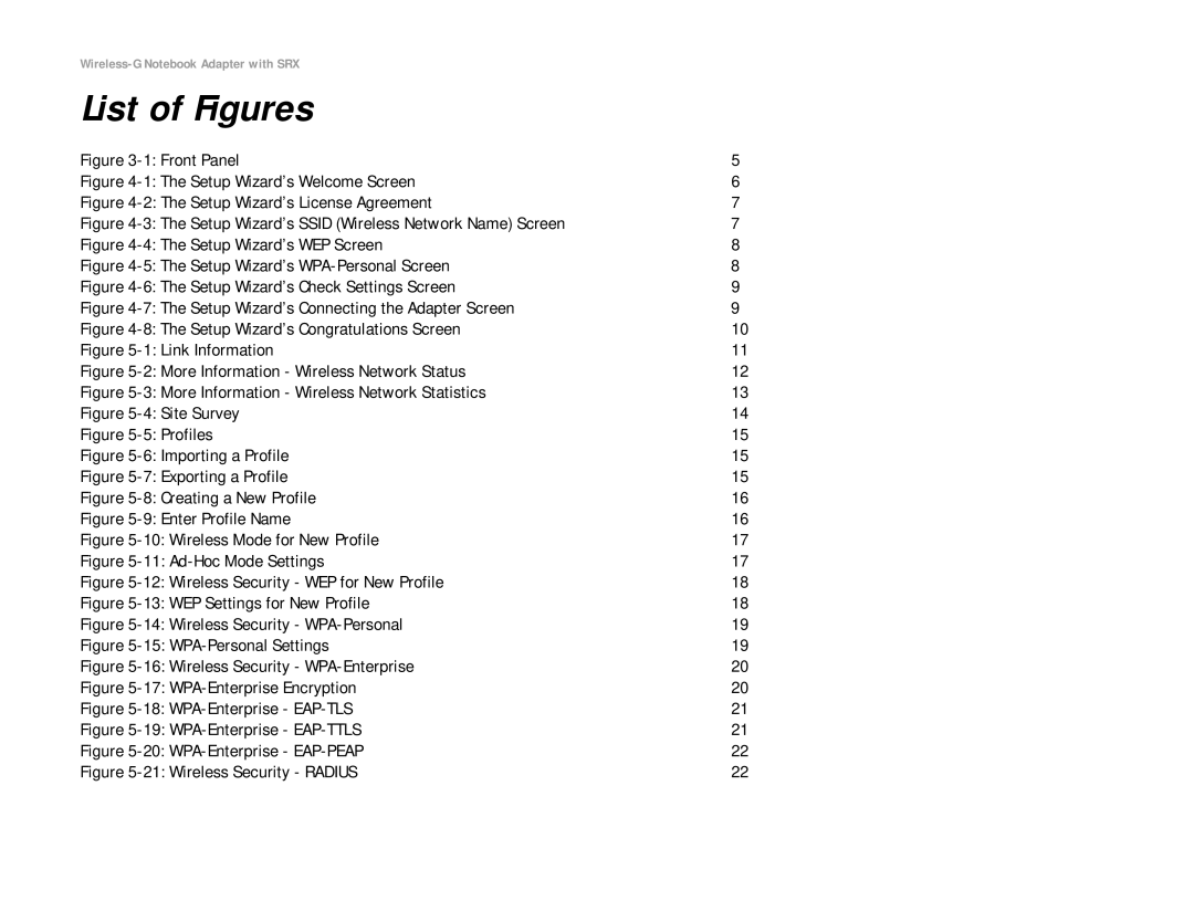 Linksys WPC54GX manual List of Figures, Front Panel 