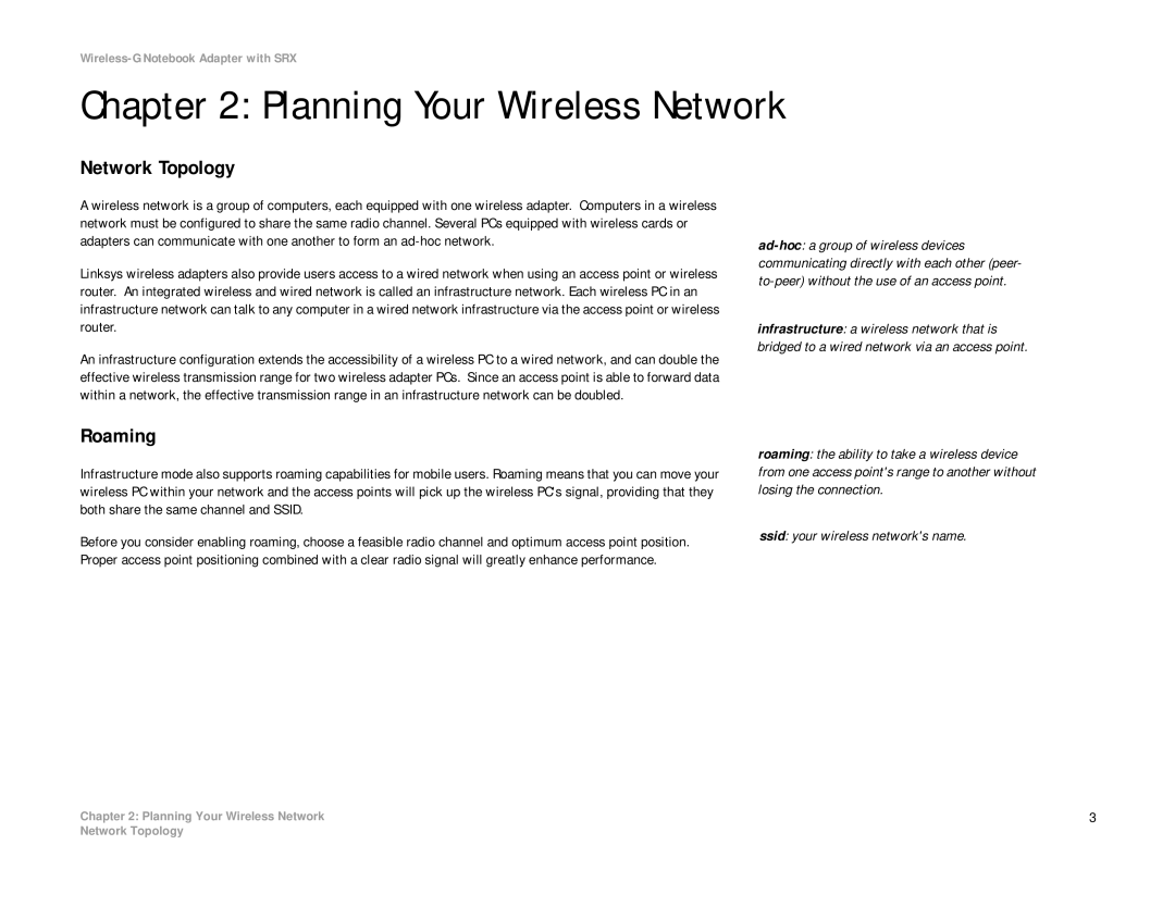 Linksys WPC54GX manual Planning Your Wireless Network, Network Topology, Roaming 