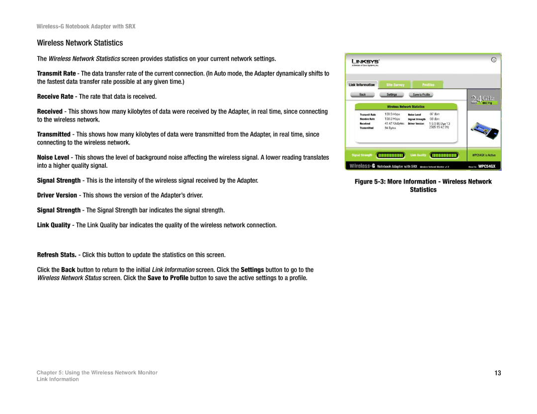 Linksys WPC54GX manual Wireless Network Statistics 