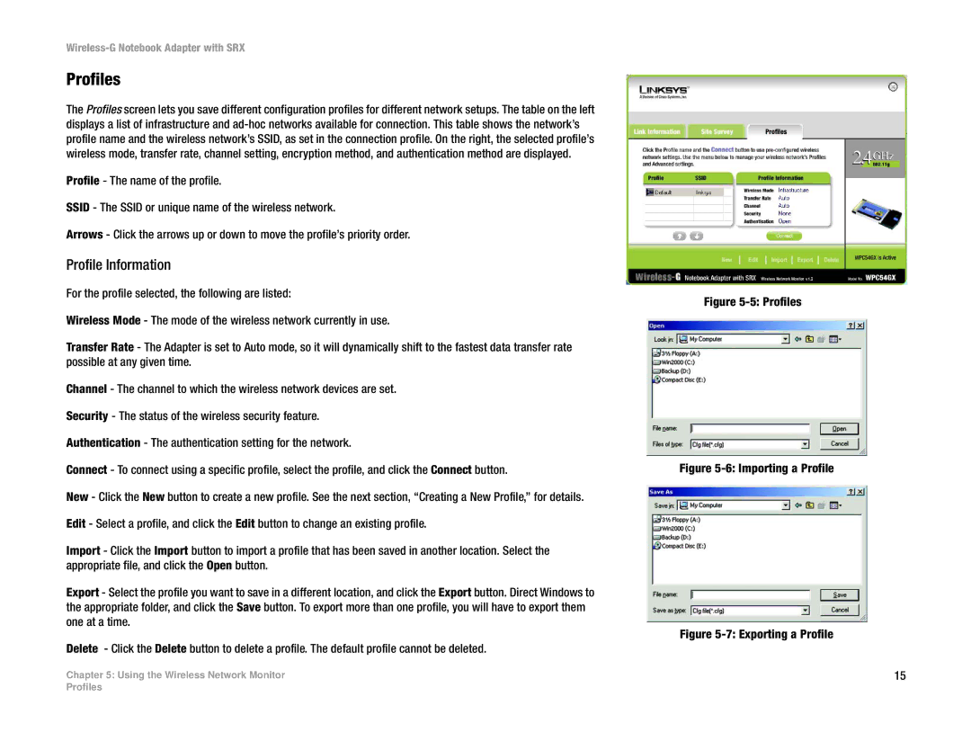 Linksys WPC54GX manual Profiles, Profile Information 