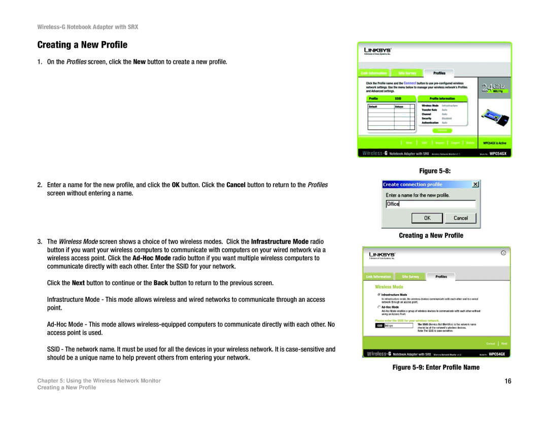 Linksys WPC54GX manual Creating a New Profile, Enter Profile Name 