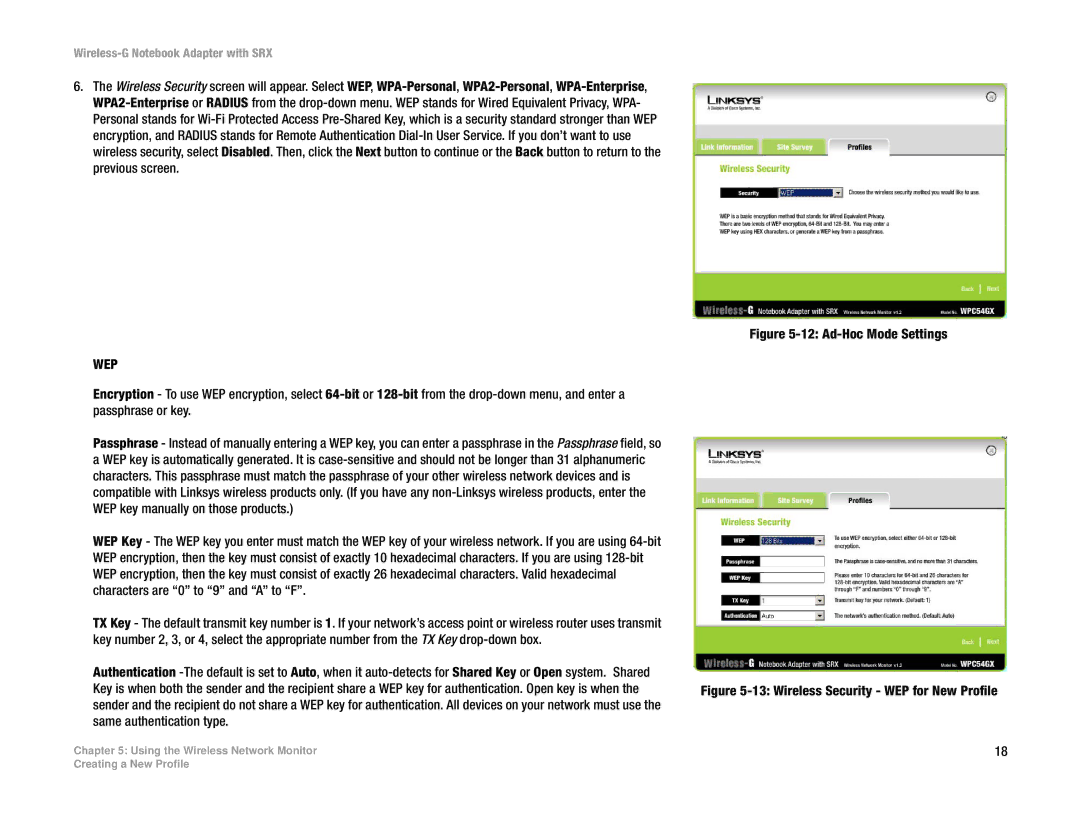 Linksys WPC54GX manual Ad-Hoc Mode Settings 