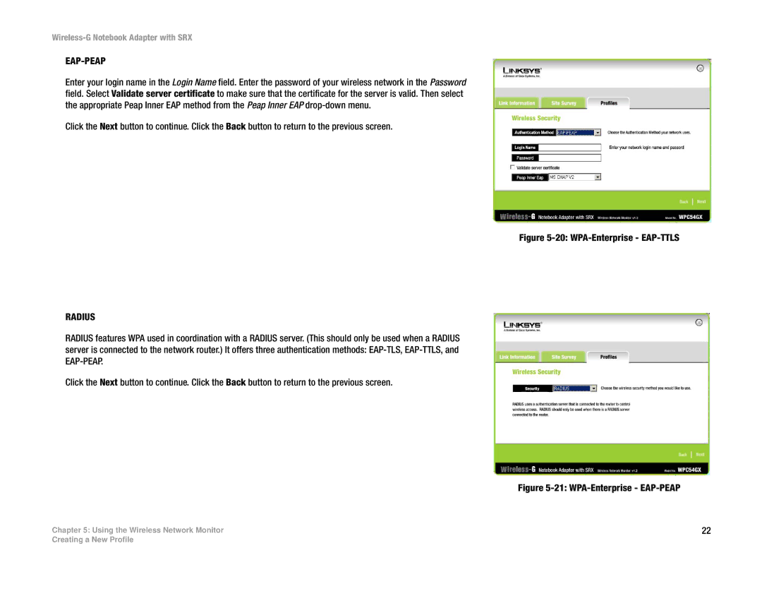 Linksys WPC54GX manual Eap-Peap, Radius 