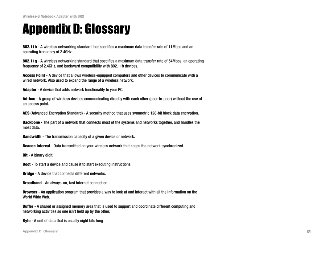 Linksys WPC54GX manual Appendix D Glossary 