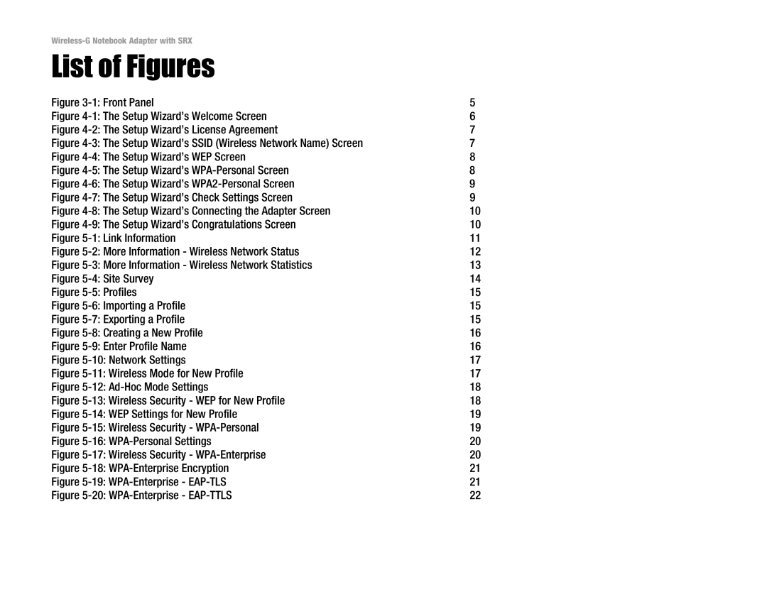 Linksys WPC54GX manual List of Figures, Front Panel 