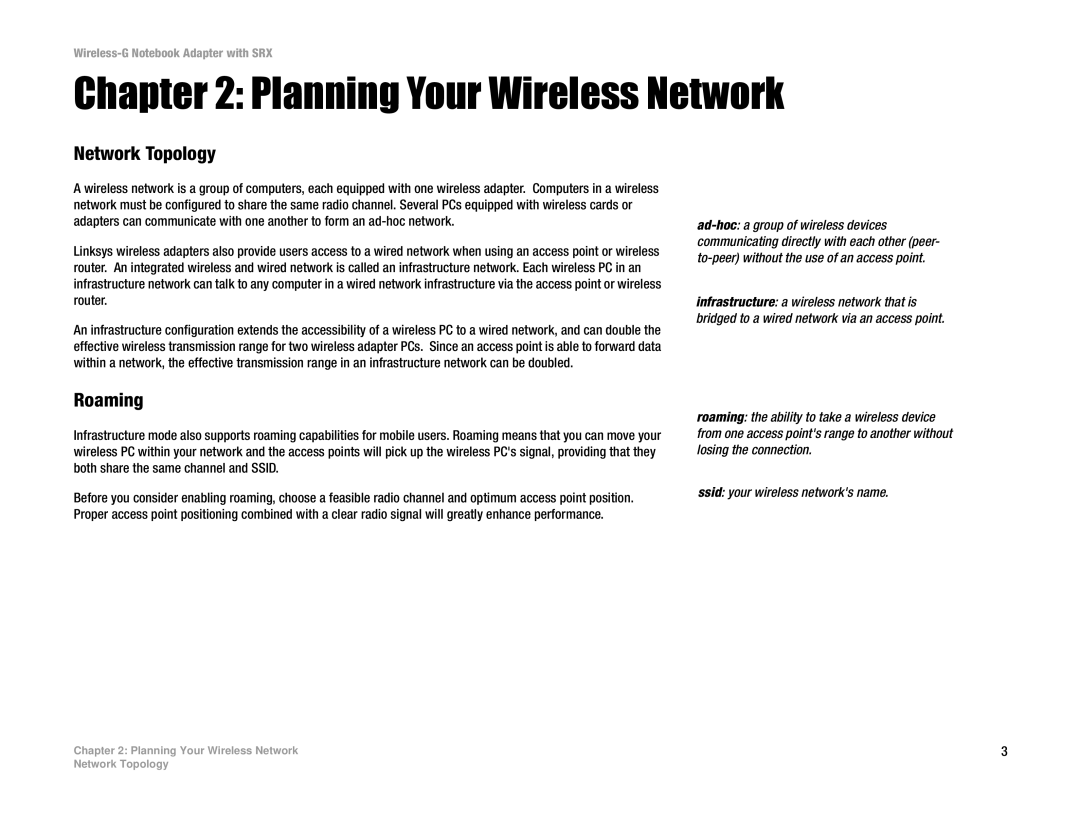 Linksys WPC54GX manual Planning Your Wireless Network, Network Topology, Roaming 