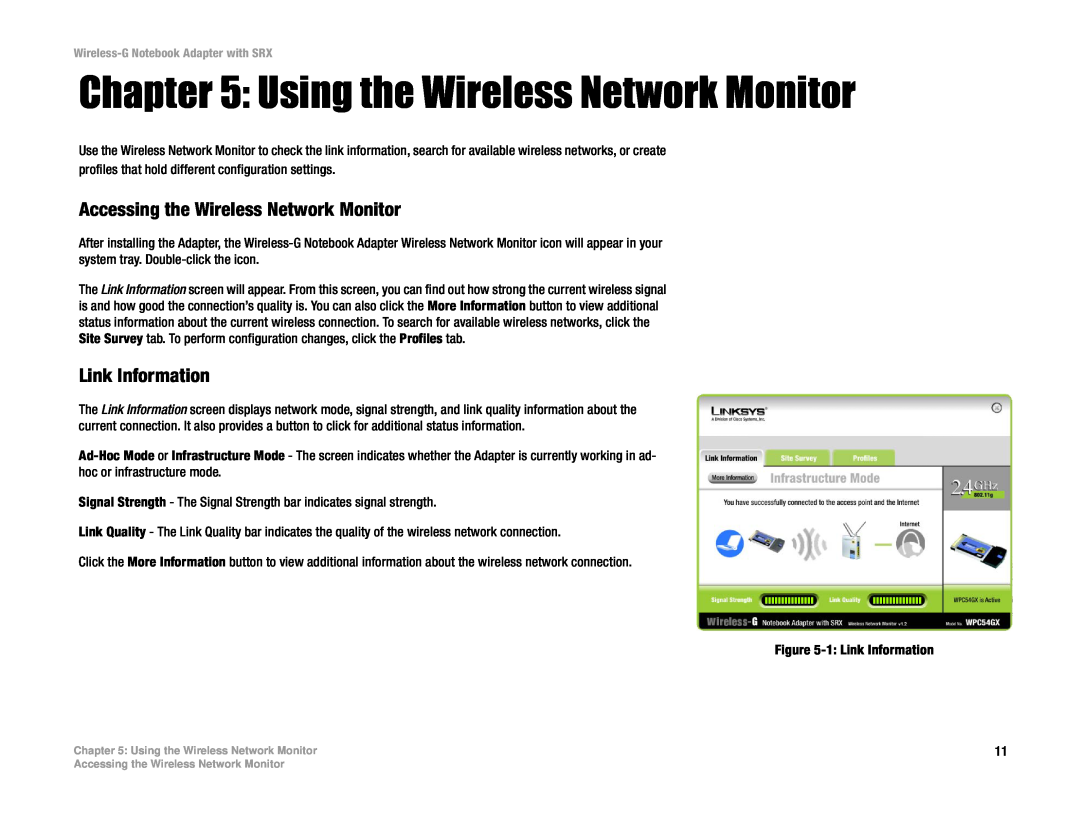 Linksys WPC54GX manual Using the Wireless Network Monitor, Accessing the Wireless Network Monitor, Link Information 