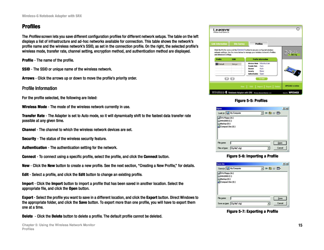 Linksys WPC54GX manual Profiles, Profile Information 