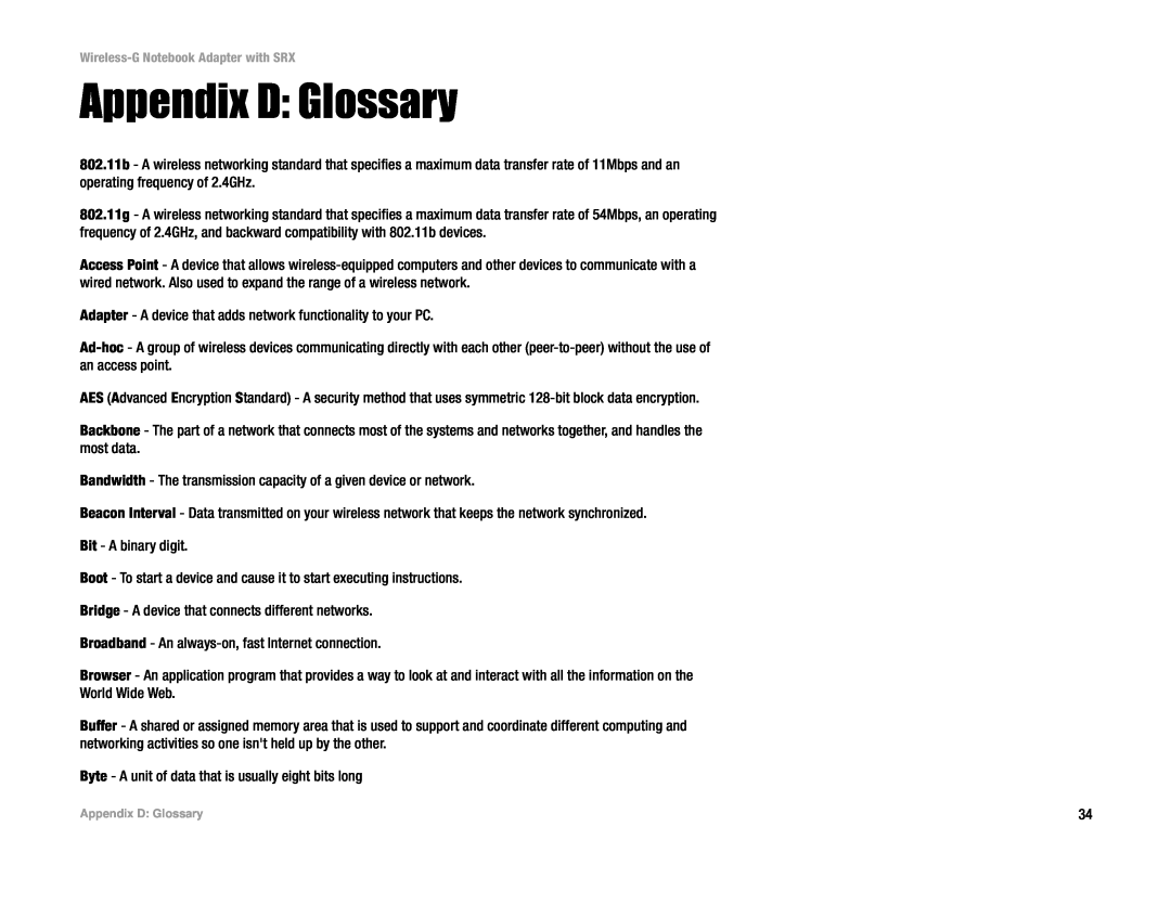 Linksys WPC54GX manual Appendix D Glossary 