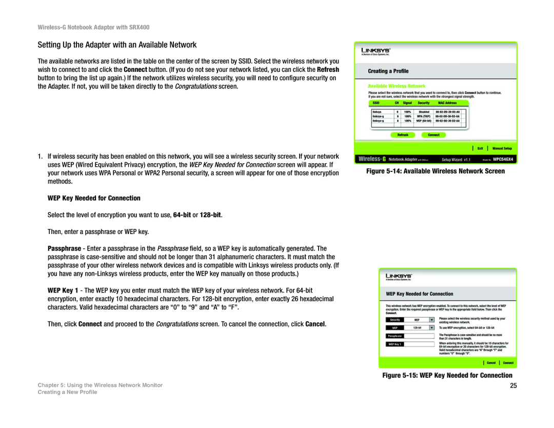 Linksys WPC54GX4 manual Available Wireless Network Screen 