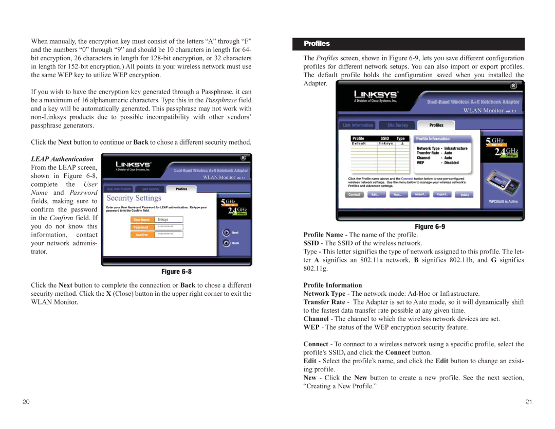 Linksys WPC55AG manual Profiles, Profile Information 