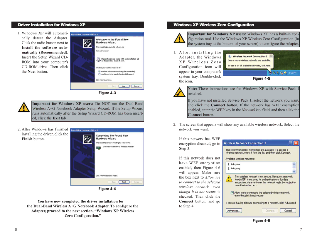 Linksys WPC55AG manual Driver Installation for Windows XP, Windows XP Wireless Zero Configuration 