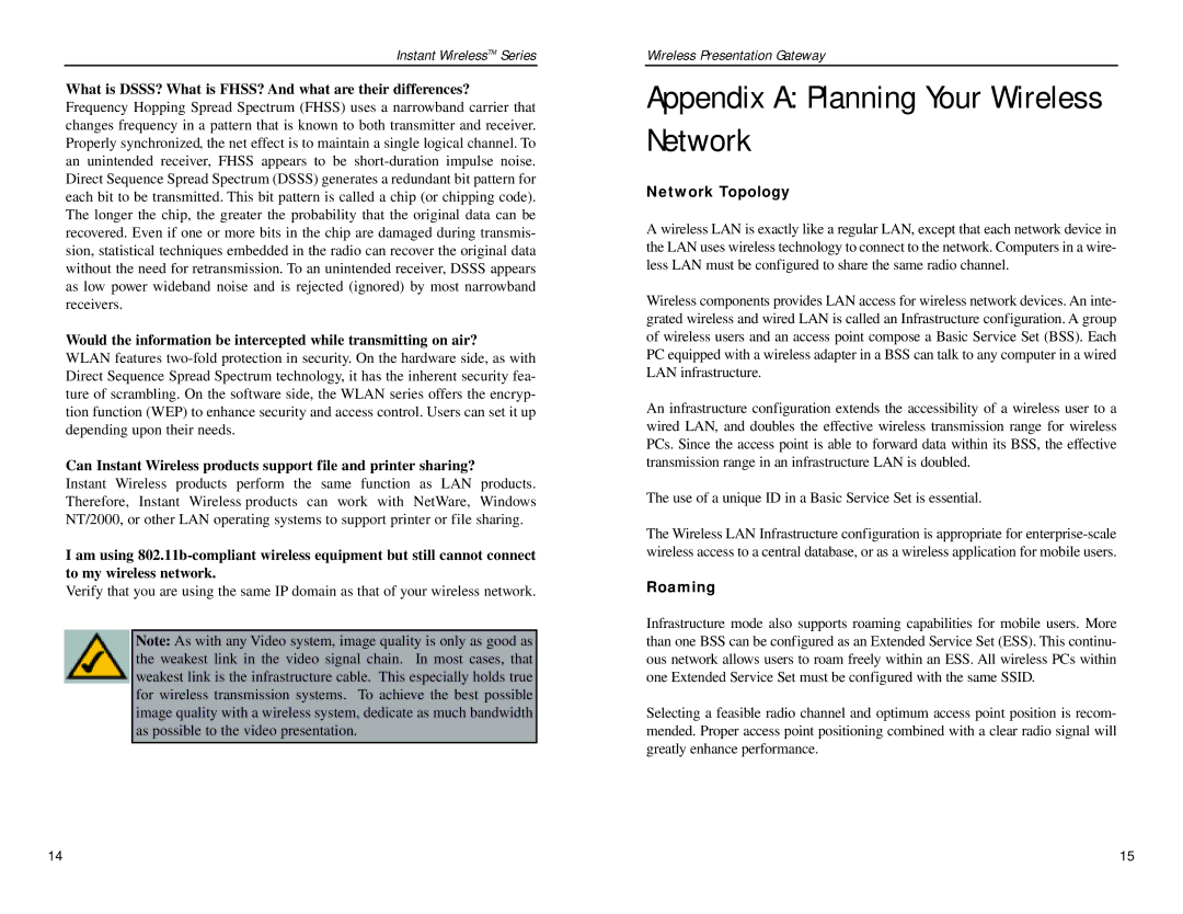 Linksys WPG11 manual Appendix a Planning Your Wireless Network, What is DSSS? What is FHSS? And what are their differences? 