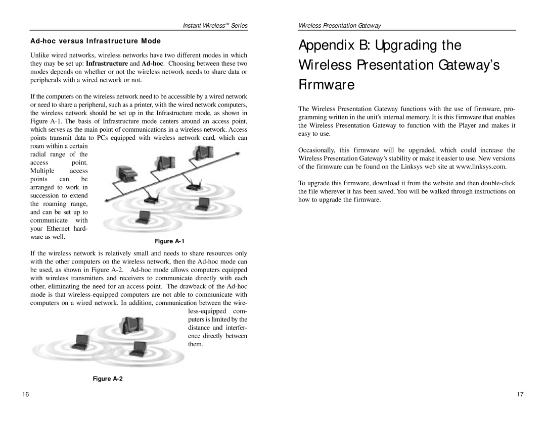 Linksys WPG11 manual Ad-hoc versus Infrastructure Mode 