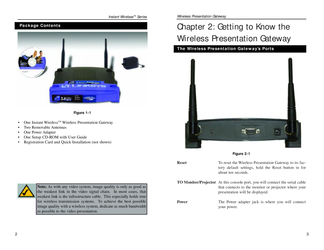 Linksys WPG11 manual Package Contents, Wireless Presentation Gateway’s Ports 