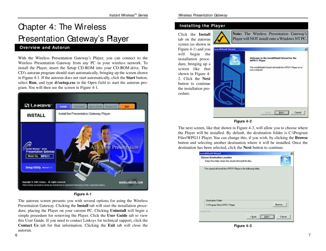 Linksys WPG11 manual Wireless, Presentation Gateway’s Player, Installing the Player, Overview and Autorun 