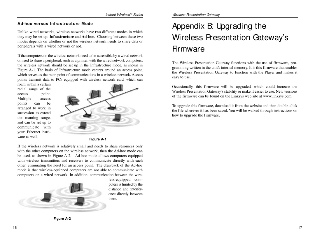 Linksys WPG11 manual Appendix B Upgrading the Wireless Presentation Gateway’s Firmware, Instant WirelessTM Series 