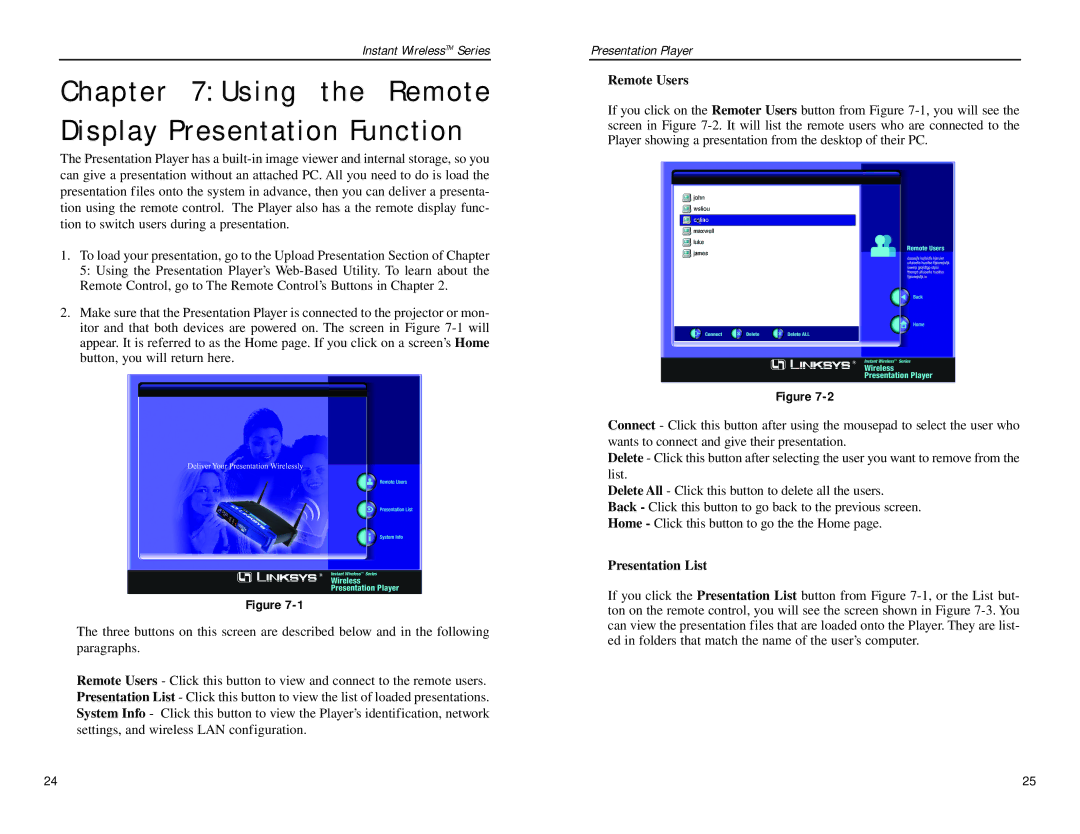 Linksys WPG12 manual Using the Remote Display Presentation Function, Remote Users, Presentation List 