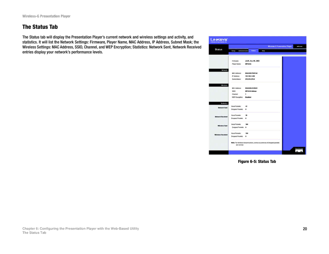 Linksys WPG54G manual Status Tab 