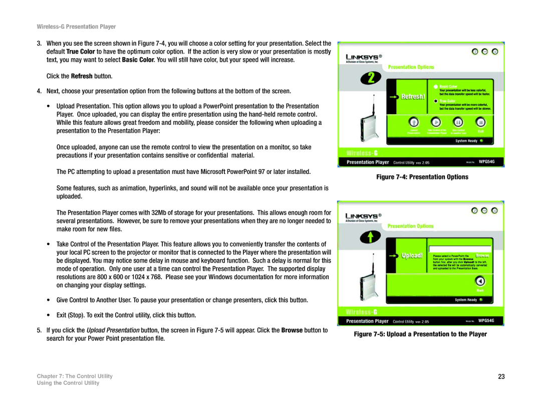 Linksys WPG54G manual Presentation Options 