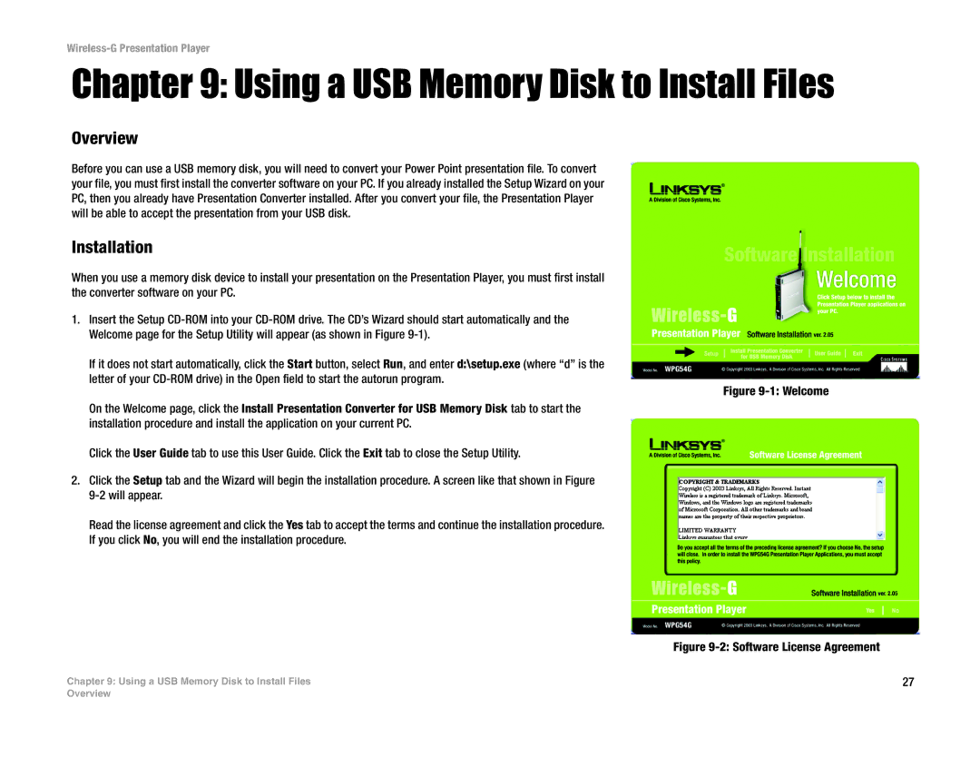 Linksys WPG54G manual Using a USB Memory Disk to Install Files, Overview 