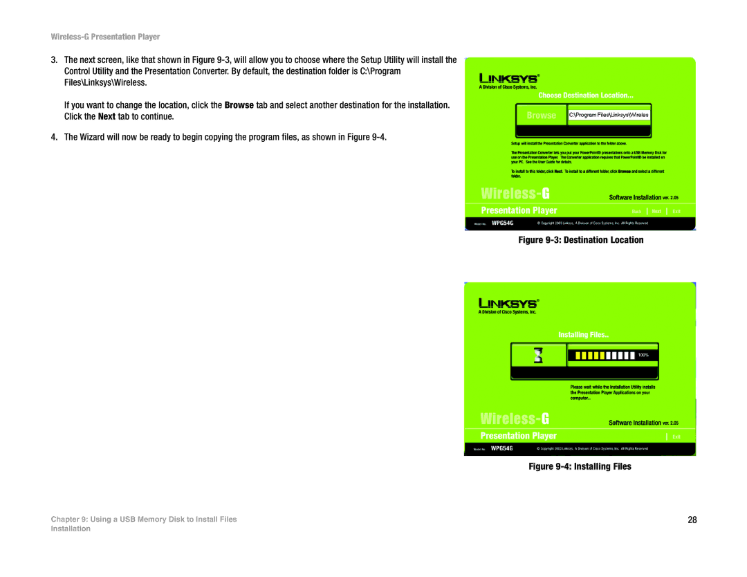 Linksys WPG54G manual Using a USB Memory Disk to Install Files 