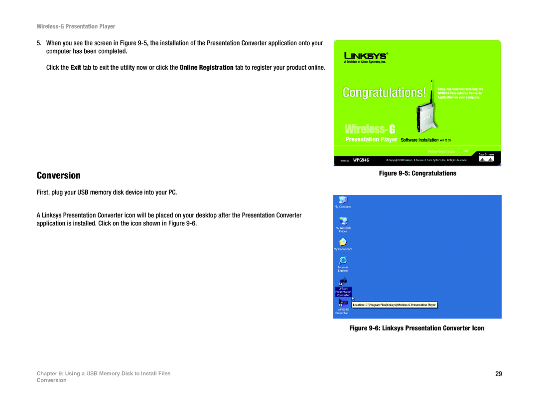 Linksys WPG54G manual Conversion, Linksys Presentation Converter Icon 