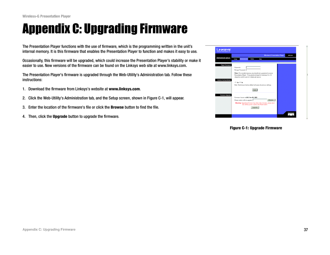 Linksys WPG54G manual Appendix C Upgrading Firmware, Figure C-1 Upgrade Firmware 