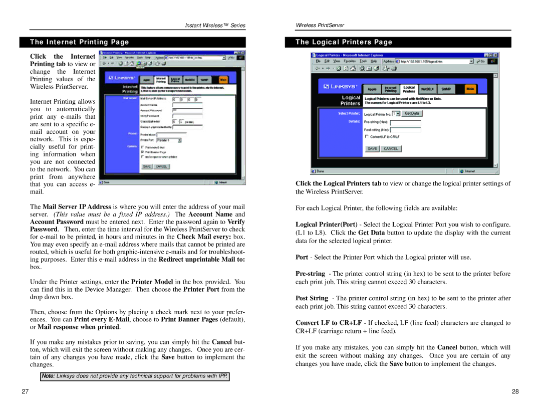 Linksys WPS11 manual Internet Printing, Logical Printers 