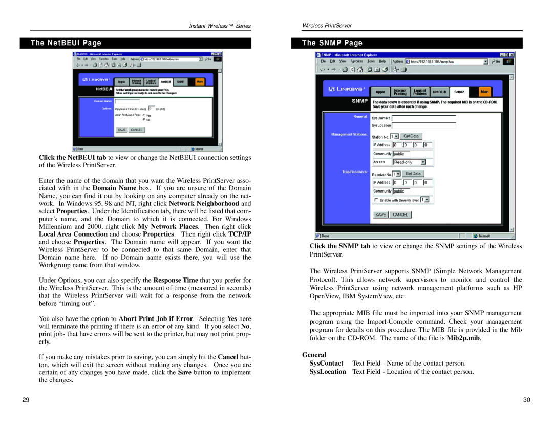 Linksys WPS11 manual NetBEUI Snmp, General 