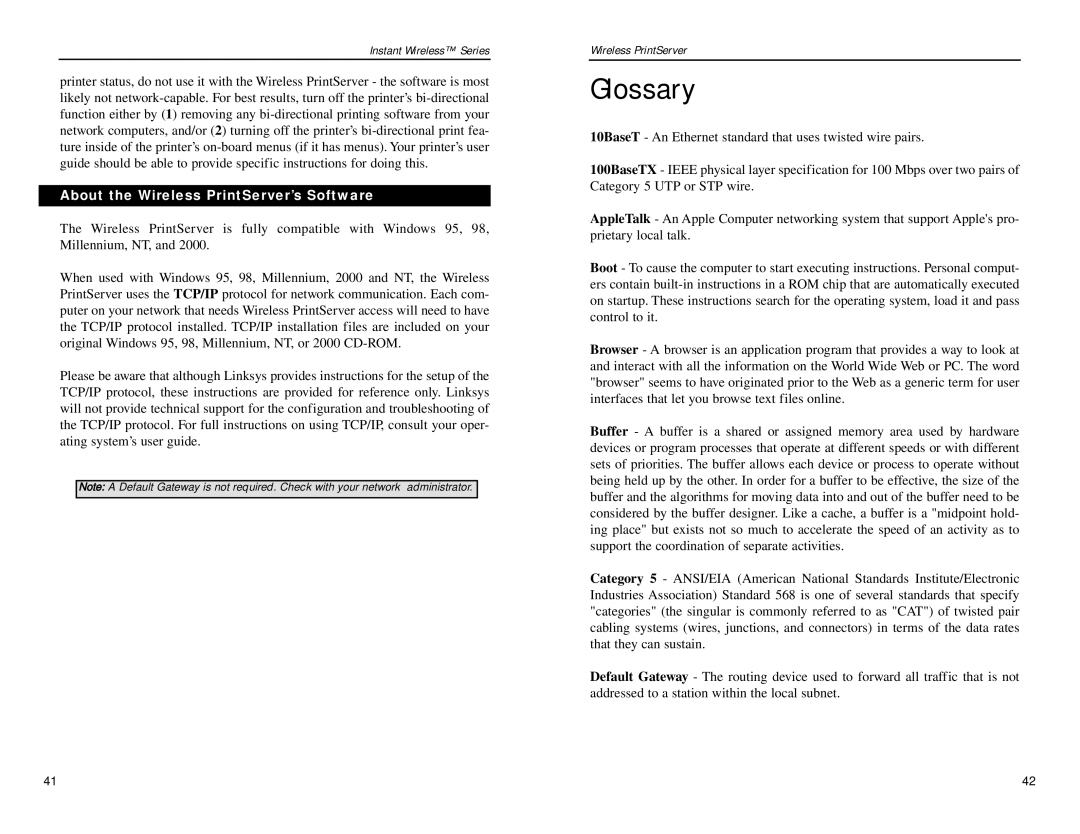 Linksys WPS11 manual Glossary, About the Wireless PrintServer’s Software 