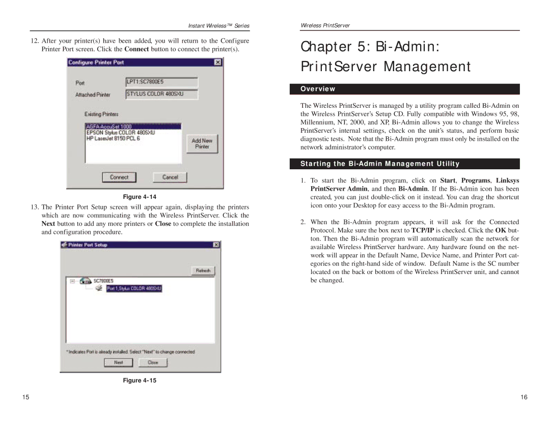 Linksys WPS11 manual Bi-Admin PrintServer Management, Starting the Bi-Admin Management Utility 