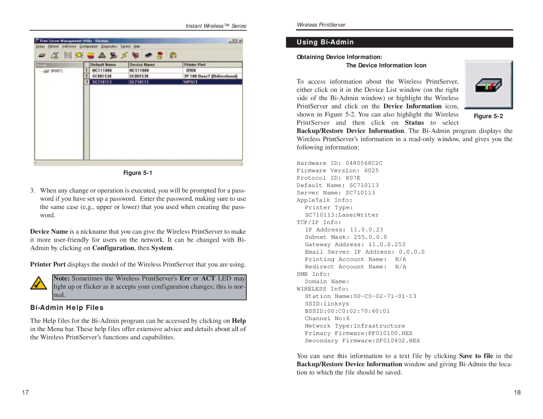 Linksys WPS11 manual Bi-Admin Help Files, Using Bi-Admin 