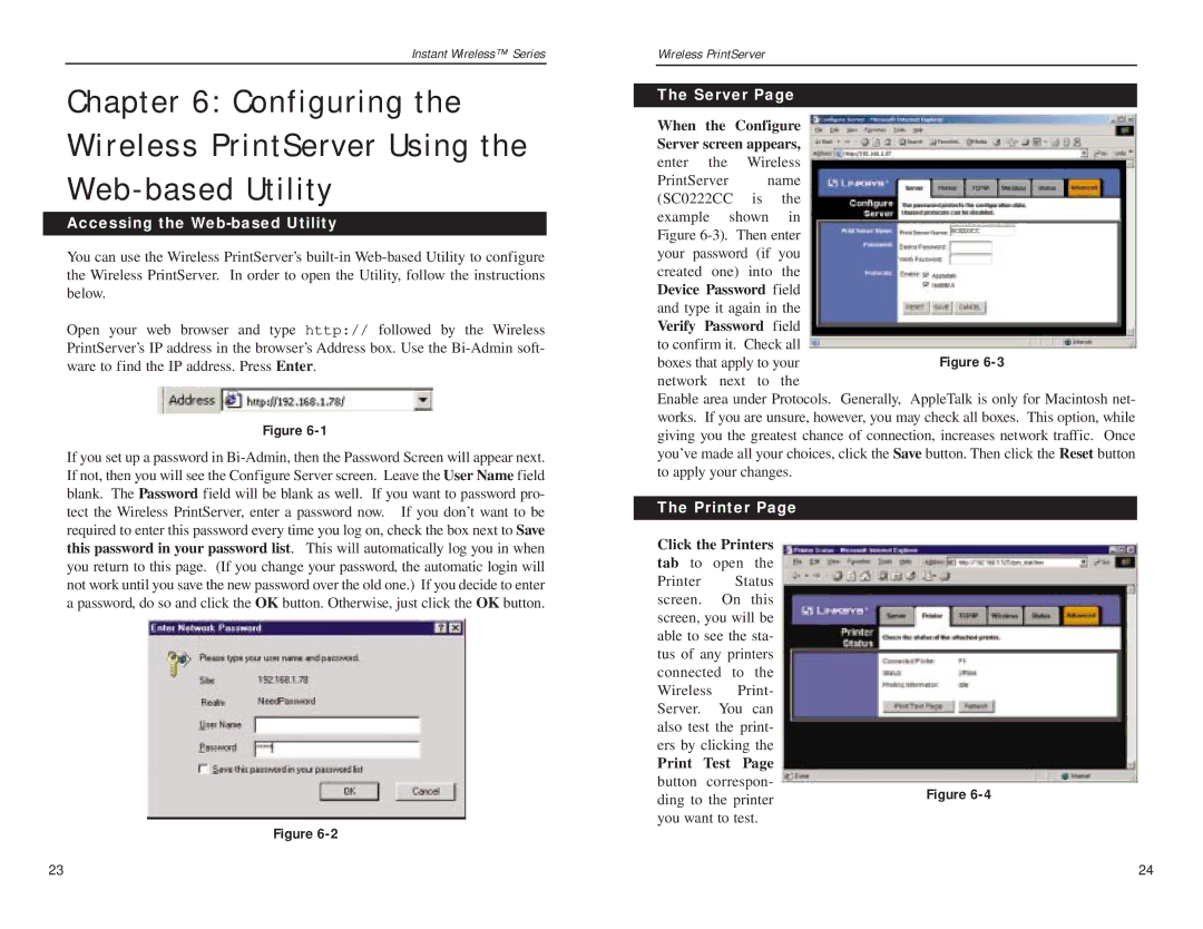 Linksys WPS11 manual Configuring Wireless PrintServer Using Web-based Utility, Accessing the Web-based Utility, Printer 