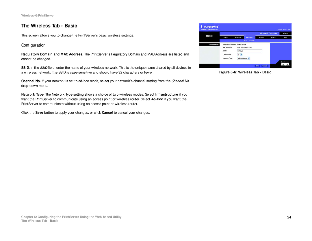 Linksys WPS54G manual Wireless Tab Basic, Configuration 