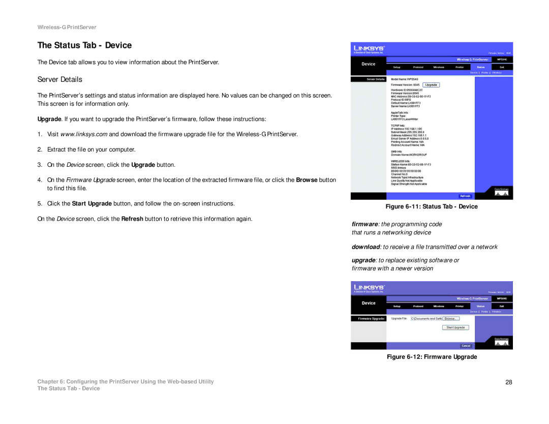 Linksys WPS54G manual Status Tab Device, Server Details 