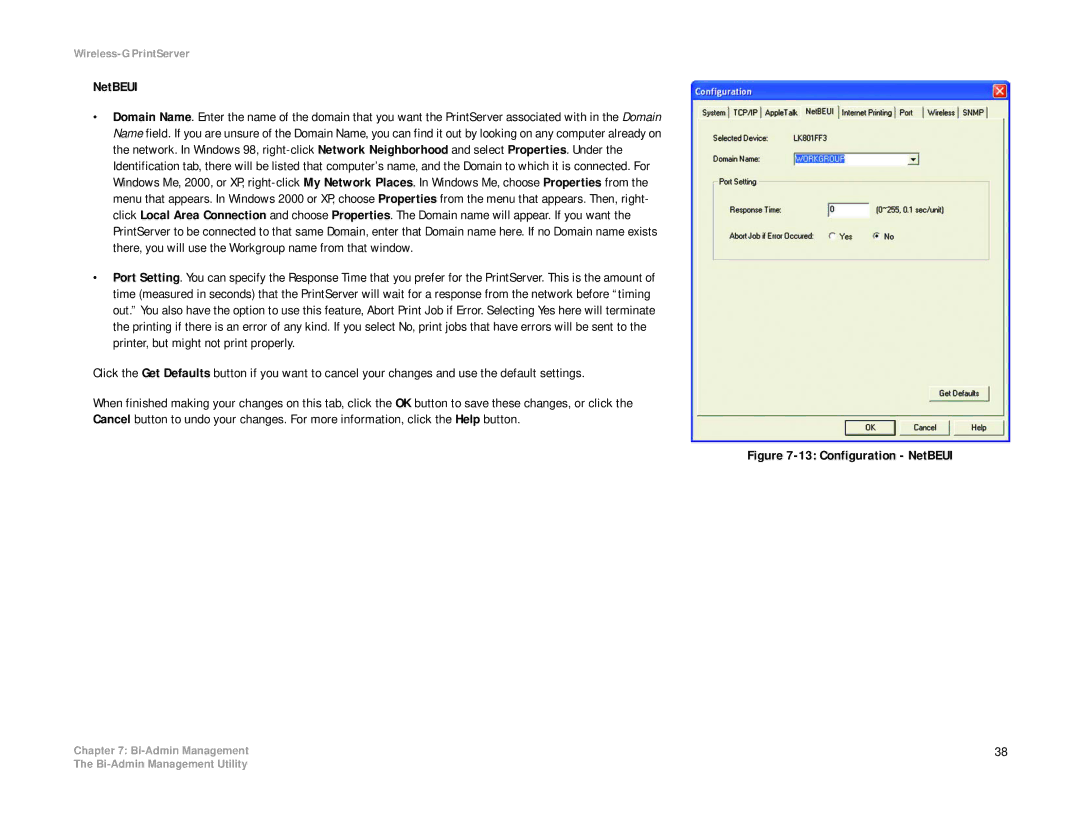 Linksys WPS54G manual Configuration NetBEUI 