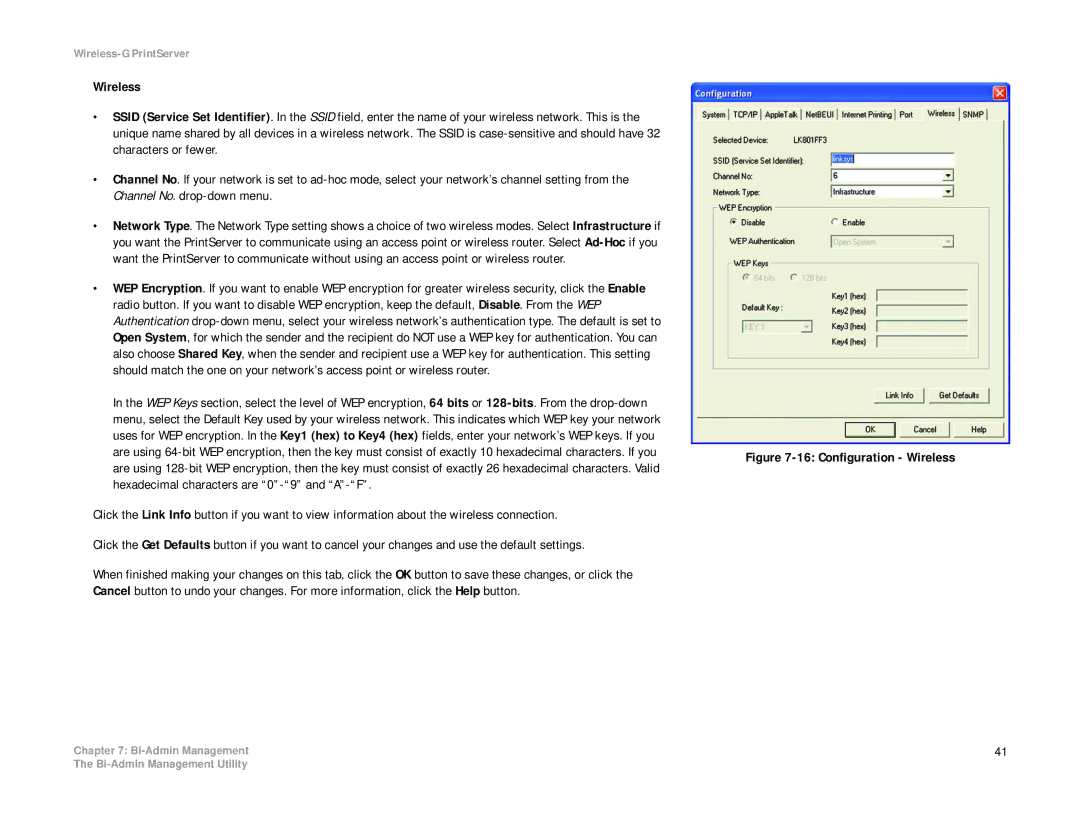 Linksys WPS54G manual Configuration Wireless 