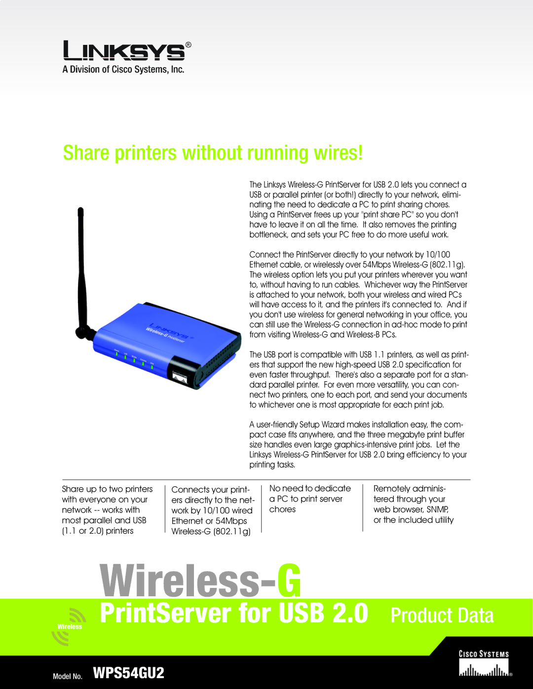 Linksys WPS54GU2 manual Wireless-G 