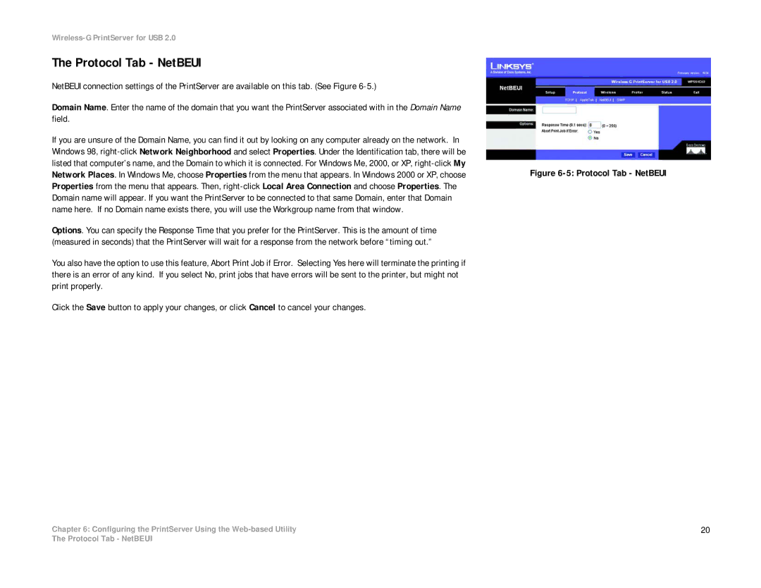 Linksys WPS54GU2 manual Protocol Tab NetBEUI 