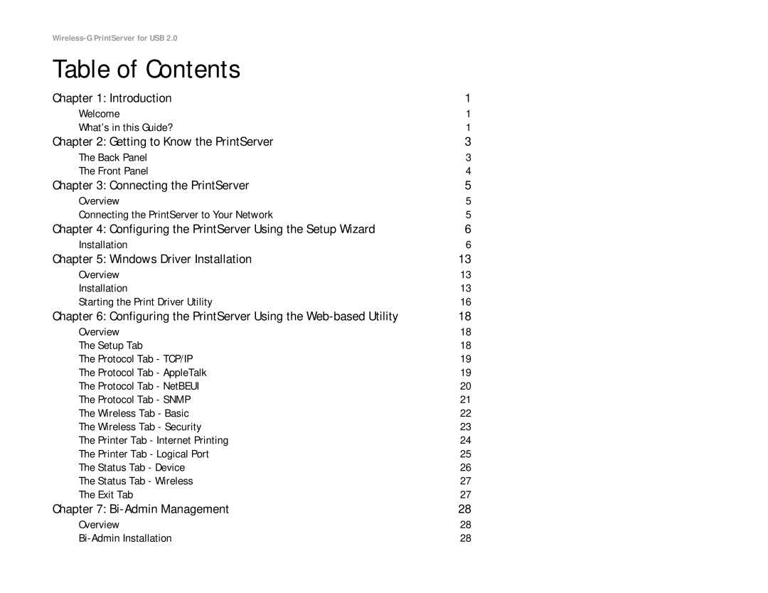 Linksys WPS54GU2 manual Table of Contents 