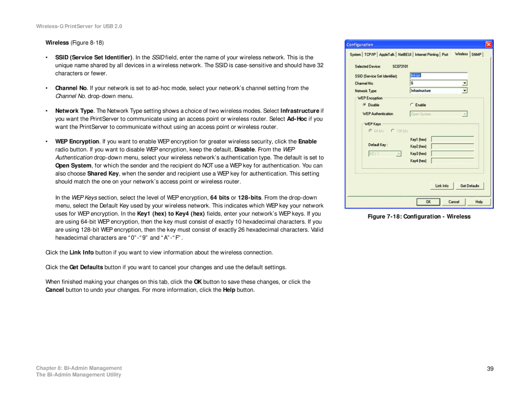 Linksys WPS54GU2 manual Configuration Wireless 